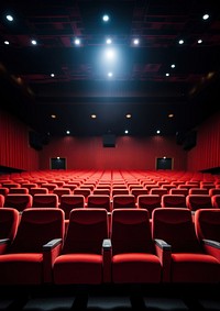 Rows of empty red seats in cinema. . 