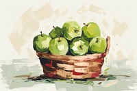 Green apples basket painting fruit. 