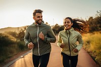 Jogging running sunlight outdoors. AI generated Image by rawpixel.