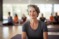 Adult woman yoga cross-legged. 