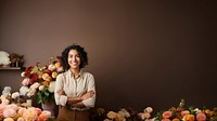 photo of a smiling florist looking at the camera studio shot isolated on a solid background. AI generated Image by rawpixel. 