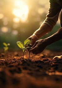 Photo of farmer start to plant seed for vegetable.  