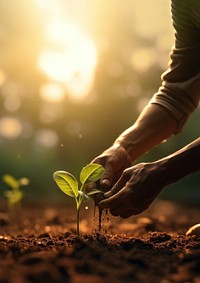 Photo of farmer start to plant seed for vegetable.  