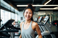 Happy asian woman gym sports smile. 