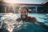 Man swimming recreation laughing sports. AI generated Image by rawpixel.