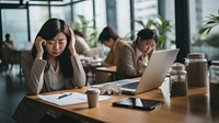 Photo of middle age asian office women having a bad day at office. AI generated Image by rawpixel. 