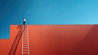 Photography of a man climbing a ladder to the roof.  