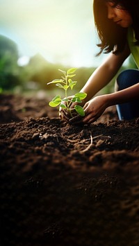 Photorealistic of diverse teenager planting a garden.  