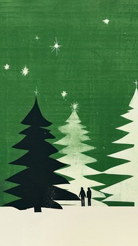 risograph printing illustration minimal simple Christmas, winter.  