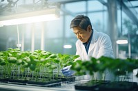 Scientist working adult farm. 