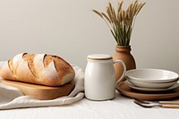 White ceramic jar bread napkin table. AI generated Image by rawpixel.