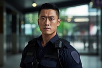 Asian male police officer portrait uniform adult. 