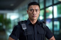 Asian male police officer portrait uniform adult. 