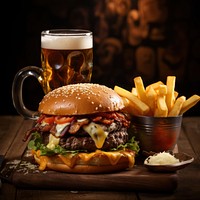 Drink cheese burger food. AI generated Image by rawpixel.