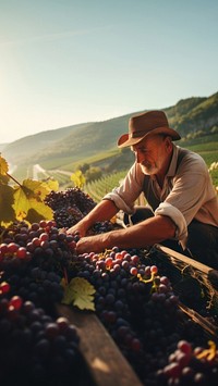 Harvesting Grapes with young Italian Farmer. AI generated Image by rawpixel. 