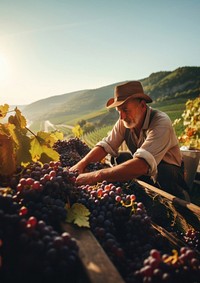 Harvesting Grapes with young Italian Farmer.  