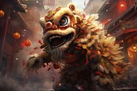 Lion dance representation architecture celebration. AI generated Image by rawpixel.