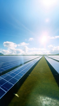 Solar cells plantation landscape skyline.  