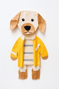 Cute dog wearing mummy craft toy white background. 