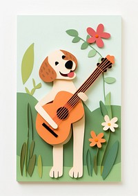 A dog play guitar animal art anthropomorphic. 