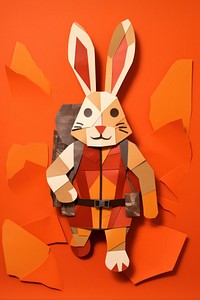 Rabbit wearing backpack cartoon orange background representation. 