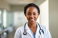 Female African American doctor stethoscope portrait smiling. AI generated Image by rawpixel.