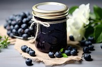 Glass jar blueberry fruit plant. 