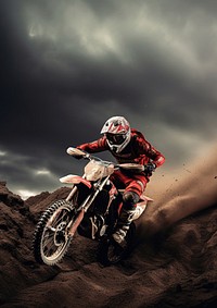 photo of a dirt biker jumping over obstacles.  