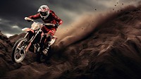 photo of a dirt biker jumping over obstacles.  