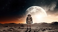 photo of Astronaut on Planet Watching on moon with sunrise. AI generated Image by rawpixel. 