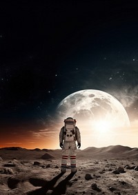 photo of Astronaut on Planet Watching on moon with sunrise.  