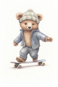 Bear playing skateboard footwear toy white background. AI generated Image by rawpixel.