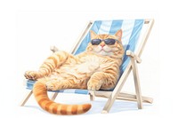 Cat wearing sunglasses sunbathing chair furniture mammal. AI generated Image by rawpixel.