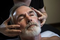 Man having spa adult relaxation headshot. 