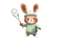 Rabbit playing tennis cartoon racket cute. 