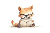 Fox reading drawing glasses cartoon. AI generated Image by rawpixel.