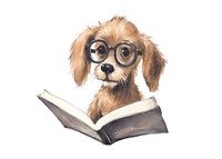 Dog reading publication drawing glasses. 