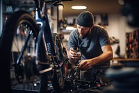 Technician repairing a bicycle vehicle wheel adult. AI generated Image by rawpixel.