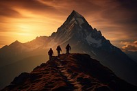 Mountain silhouettes hiking landscape adventure outdoors. 