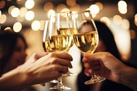 Four christmas party friends toasting champagne glass drink wine. AI generated Image by rawpixel.