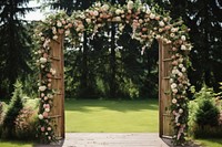 Wedding ceremony newlyweds architecture outdoors flower. AI generated Image by rawpixel.