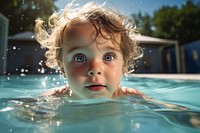 Swimming baby portrait outdoors. AI generated Image by rawpixel.