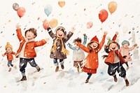 Kids snow celebration outdoors. 