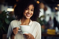 Tea cup smiling holding smile. 