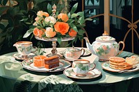 High tea table porcelain furniture. AI generated Image by rawpixel.