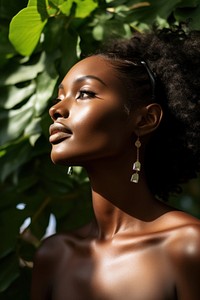 A dark-skinned woman portrait adult plant. 