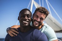 Gay couple photography laughing portrait. 