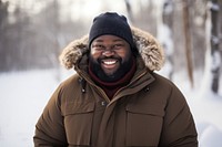 Winter clothes portrait outdoors smiling. 