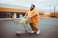 Pushing grocery cart adult man architecture. 