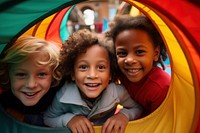 Kids playing playground portrait outdoors. 